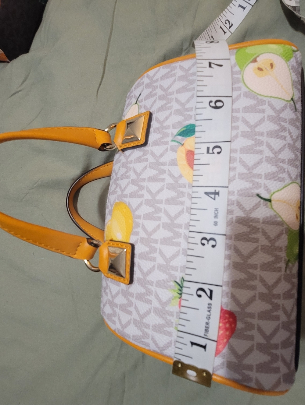 Michael Kors White Monogram Satchel with Yellow Trim and Fruit Print - Picture 4 of 6